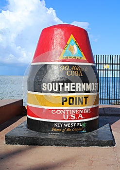 Famous Buoy sign marking the southernmost point in Continental United States in Key West, Florida