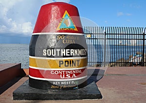 Famous Buoy sign marking the southernmost point in Continental United States in Key West, Florida