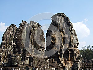 The famous busts at the Bayon temple, Cambodia photo