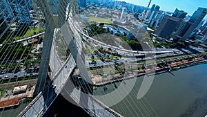 Famous Cable Bridge At Downtown Sao Paulo Brazil.