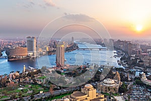 Famous Cairo downtown panorama, sunset view, Egypt