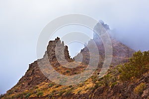 Famous canyon Masca in fog at Tenerife island - Canary