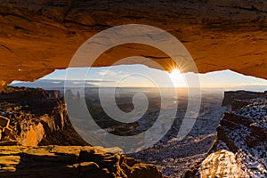 Famous Canyonlands National Park, Mesa Arch in Utah, USA during a beautiful sunrise