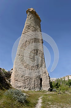 Famous Cappadocian landmark - volcanic rock with cave house inside,Love Valley,Turkey,Central Anantolia