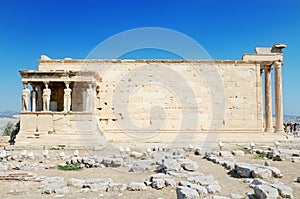Famous cariathides temple in the Acropolis, Athens, Greece.
