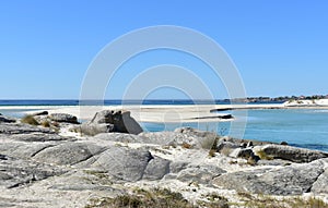 Famous Carnota Beach or Playa de Carnota at Rias Baixas Region. Galicia, Spain.
