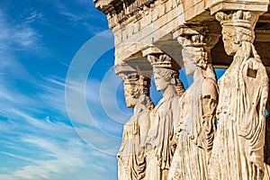 The famous Caryatids at Erechtheion temple Acropolis in Athens, Greece