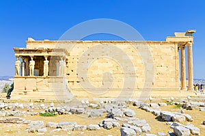 Famous caryatids at Temple of Erechtheum in Acropolis