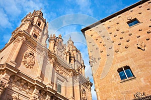 Famous Casa de las Conchas with La Clerecia Church in Salamanca, Castilla y Leon, Spain photo