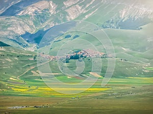 Famous Castelluccio di Norcia with beautiful mountain landscape, Italy