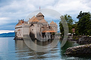 Famous castle Chateau de Chillon at lake Geneva near Montreux. Switzerland