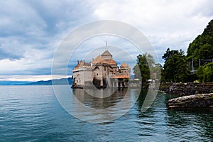 Famous castle Chateau de Chillon at lake Geneva near Montreux. Switzerland