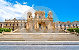 The famous Cathedral of Noto Basilica Minore of San NicolÃÂ² on a sunny summer day. Province of Siracusa, Sicily, Italy. photo