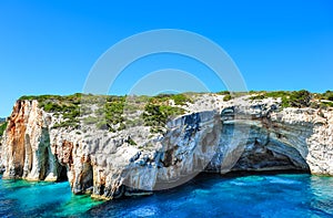 Famous caves with crystal clear waters on Zakynthos island (Greece)