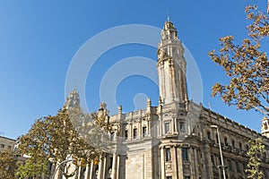 The famous central Post Office building in the city of Barcelona