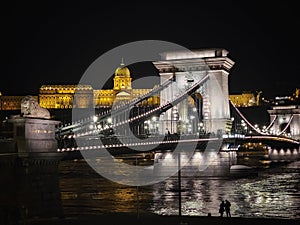 Famous Chain Bridge in Budapest Hungary at night