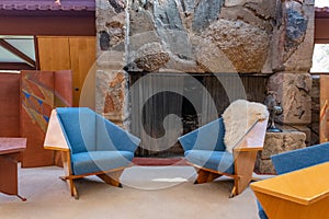 Scottsdale, Arizona, USA- September 20, 2022: View of Taliesin West famous chairs, winter home and school of famed architect Frank