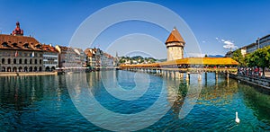 Famous Chapel Bridge in the historic city of Lucerne, Switzerland