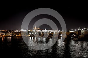 Charles Bridge, Hradcany Castle And Saint Vitus Cathedral In The Old Town Of Prague In The Czech Republic