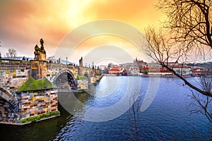 Famous Charles Bridge and tower, Prague, Czech Republic