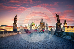 Famous Charles Bridge and tower, Prague, Czech Republic