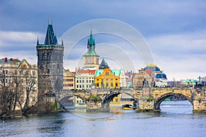 Famous Charles Bridge and tower, Prague, Czech Republic