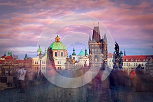 Famous Charles Bridge and tower, Prague, Czech Republic