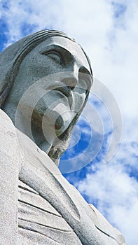 Famous Christ the Redeemer in the Rio de Janeiro, Brazil. Face of Christ the Redeemer