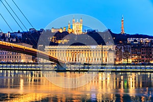 Famous church in Lyon with Saone river