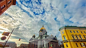 Famous church Saint Isaac's Cathedral in St. Petersburg. Russia. Panoramic view of top tourist attraction of Saint