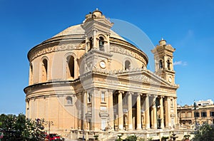 Famous church of St. Marija Assunta in Mosta or Rotunda of Mosta. Malta.