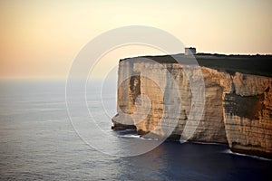 Famous cliffs of Etretat at sunset, Normandy, France