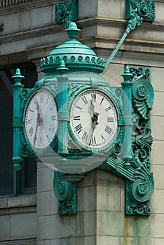 Famous Clock in Downtown Chicago on State Street, USA
