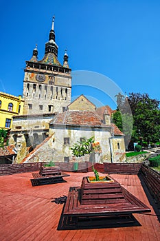 Famous clock tower build by Saxons in the nice  touristic city Sighisoara