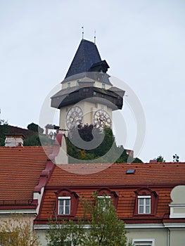 The famous clock tower of Graz in Austria