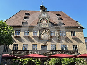 the famous clock of the town hall in Heilbronn