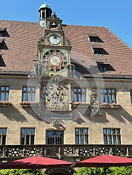 the famous clock of the town hall in Heilbronn