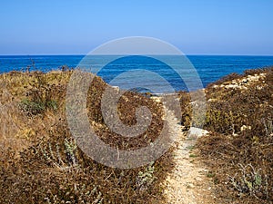 Famous coastal broadwalk path surrounding the archaeological park Paphos Cyprus photo