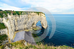 Famous coastline with cliffs Aval of Etretat ,Normandy, France, Europe