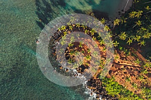 Famous Coconut Tree Hill aerial top view photo with a beautiful Nature`s landmark in Mirissa, Matara District on Sri Lanka. Exoti