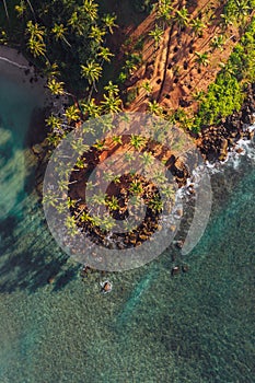 Famous Coconut Tree Hill aerial top view photo with a beautiful Nature`s landmark in Mirissa, Matara District on Sri Lanka. Exoti