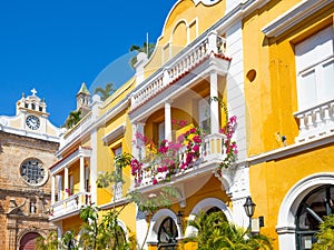 Famous colonial Cartagena Walled City Cuidad Amurrallada and its colorful buildings in historic city center, designated a UNESCO photo