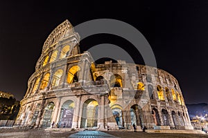 The famous Colosseum at night in Rome, Italy