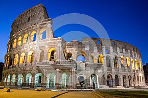 Famous Colosseum under the night sky in Rome
