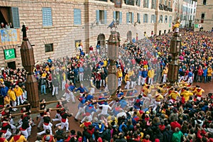 The famous corsa dei ceri in the main square of Gubbio for Sant`Ubaldo