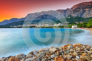 The famous Croatian riviera at sunset,Makarska,Dalmatia,Croatia