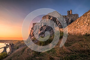 Ruin of a Castle on a Rock at Sunset