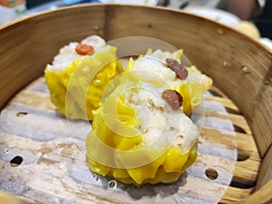 Famous dim sum, Siew Mai. Chinese steamed pork dumplings