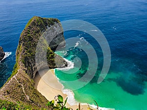 The famous dinosaur like hill of the Kelinkin Beach of Nusa Penida Island in Bali, Indonesia. Most photogenic place of Bali