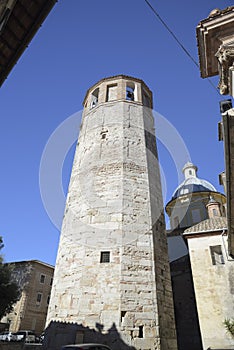 Famous dodecagonal tower with bell tower in Amelia, Italy